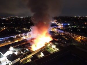 Drone image of Large fire at Zeenat Supermarket