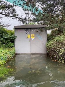 sub station in flood water