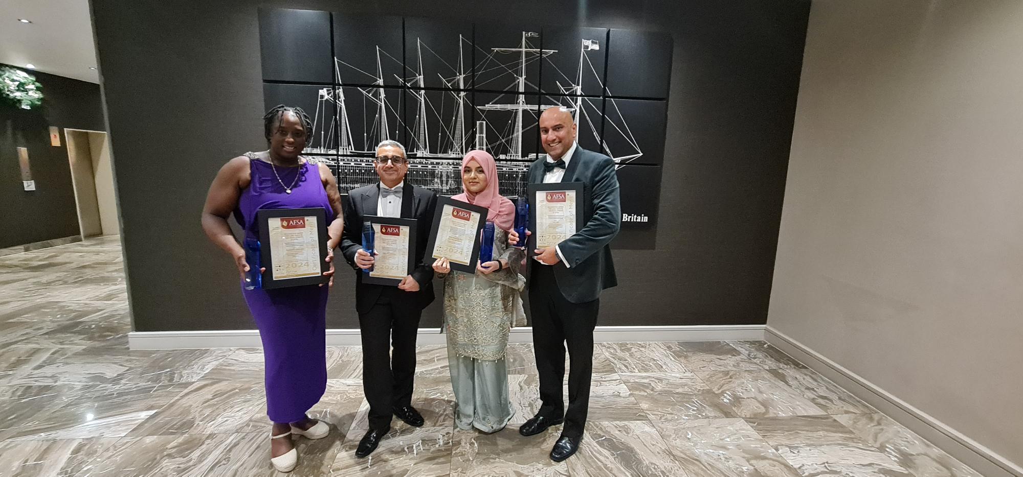 Sam Samuels, Baiju Panchmatia, Shamreen Ali and Saty Nar pictured with awards at the AFSA 2024 awards